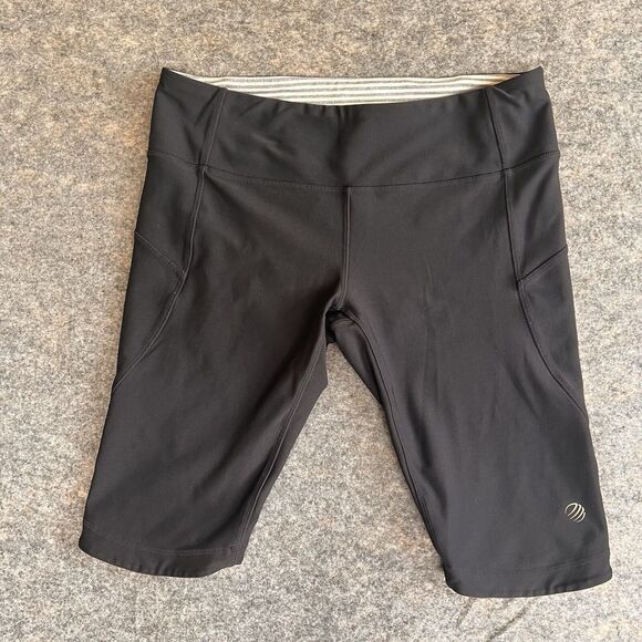 MPG Womens Shorts Large Black Biker Workout Yoga Athleisure Back Zippered Pocket - Picture 1 of 13